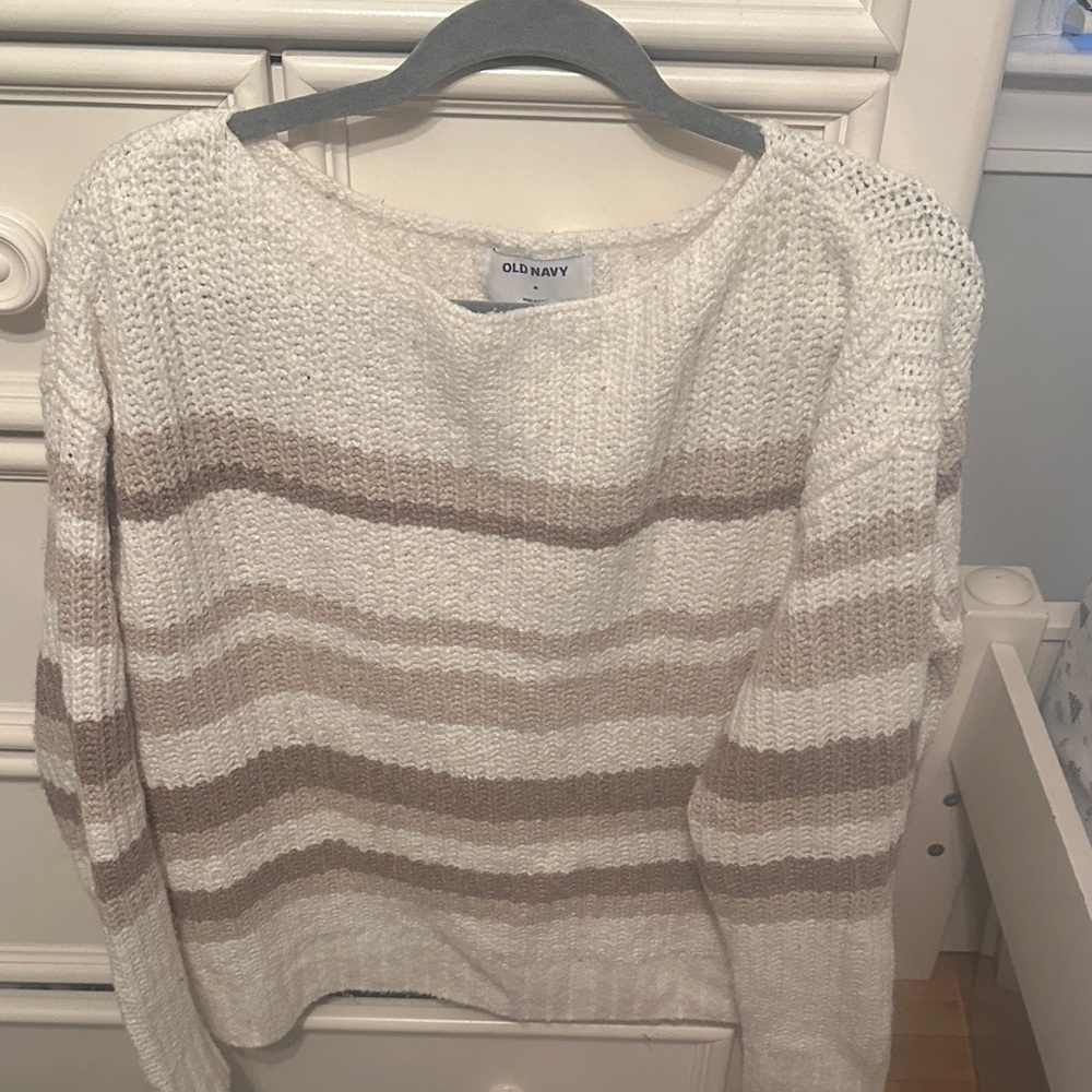 Old Navy Women's Sweater - Cream and Tan Stripes